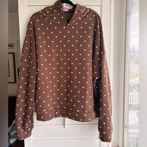 Edikted Brown Polka Dot Hoodie Sweater with Cream Dots